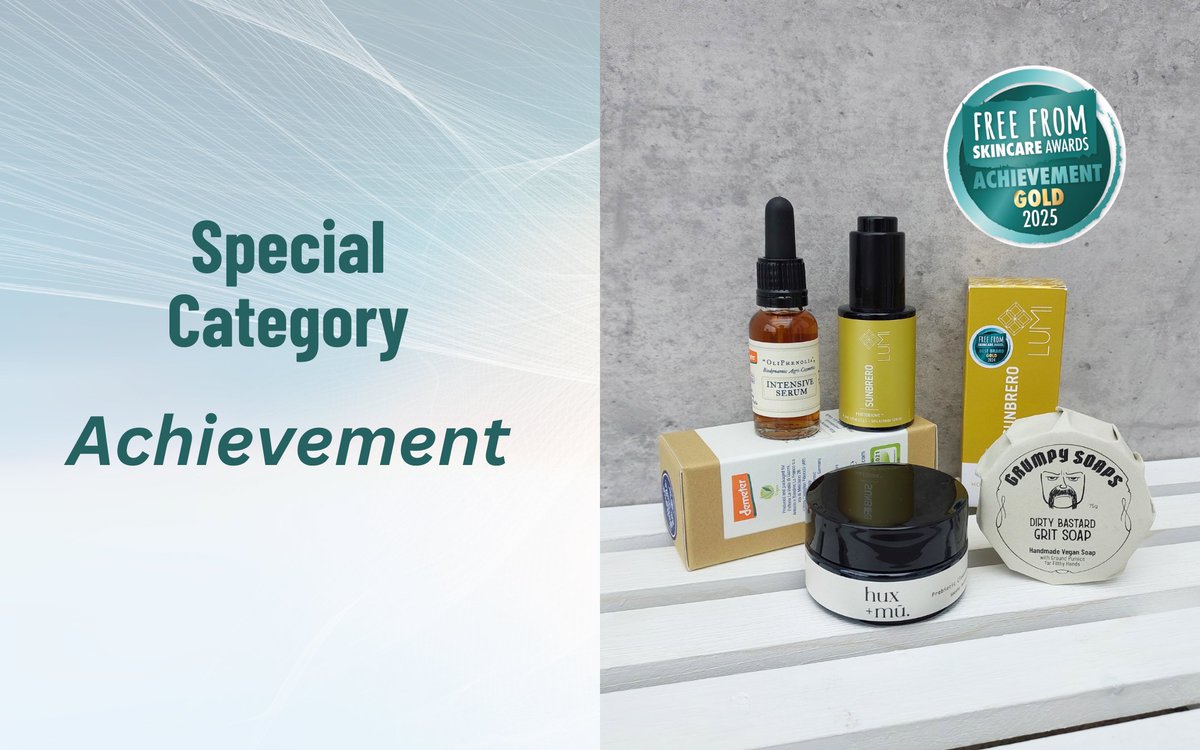 Congratulations to <a href="/GrumpySoaps/">GrumpySoaps</a>, hux+mū, <a href="/LUMI_estonia/">LUMI</a> and OliPhenolia, Gold winners in the Achievement category. #FFSA25
For Silver and Bronze winners, check out Instagram or our website.
freefromskincareawards.co.uk/winners-free-f…