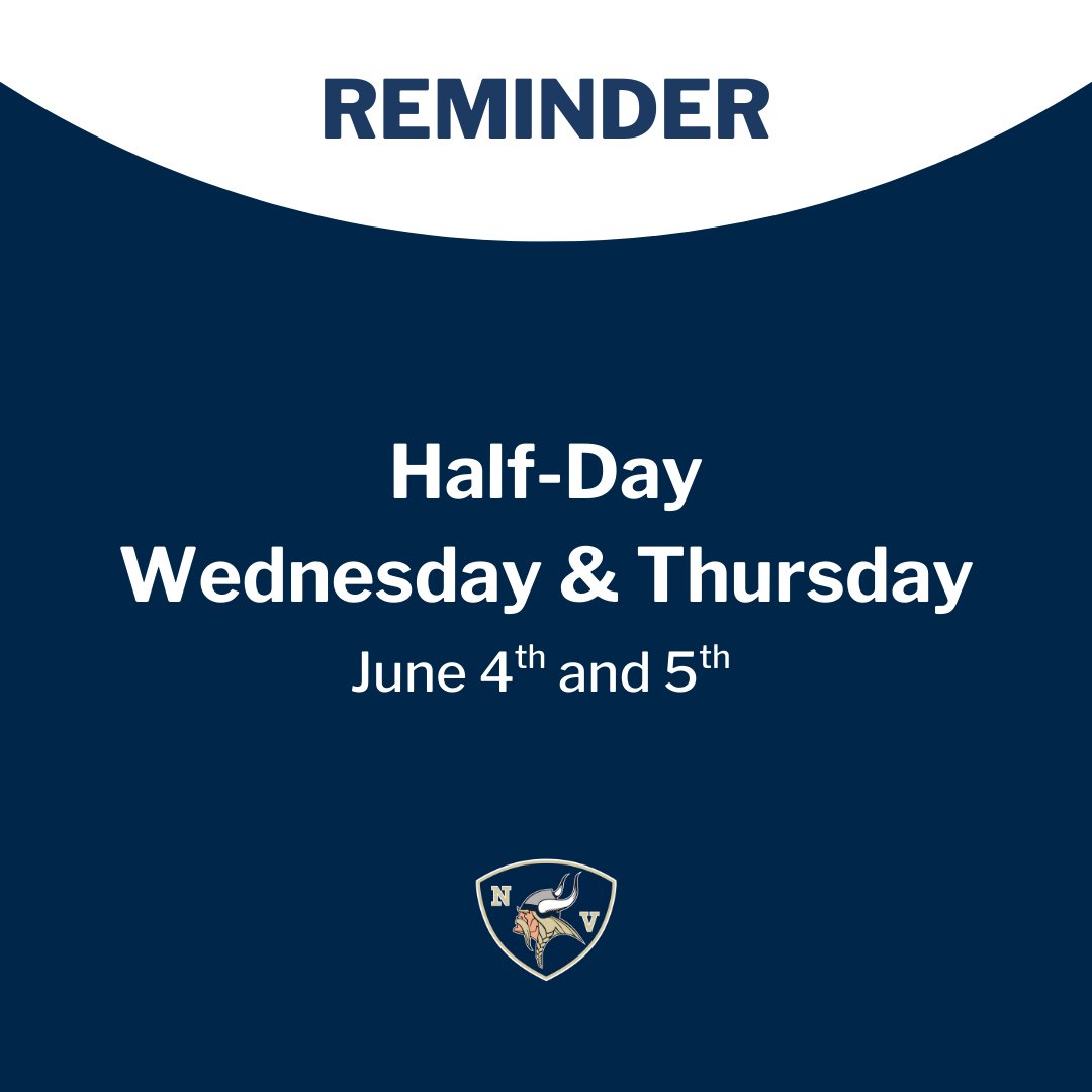 Reminder: Students will have a half-day on Wednesday and Thursday this week. Please plan accordingly.
