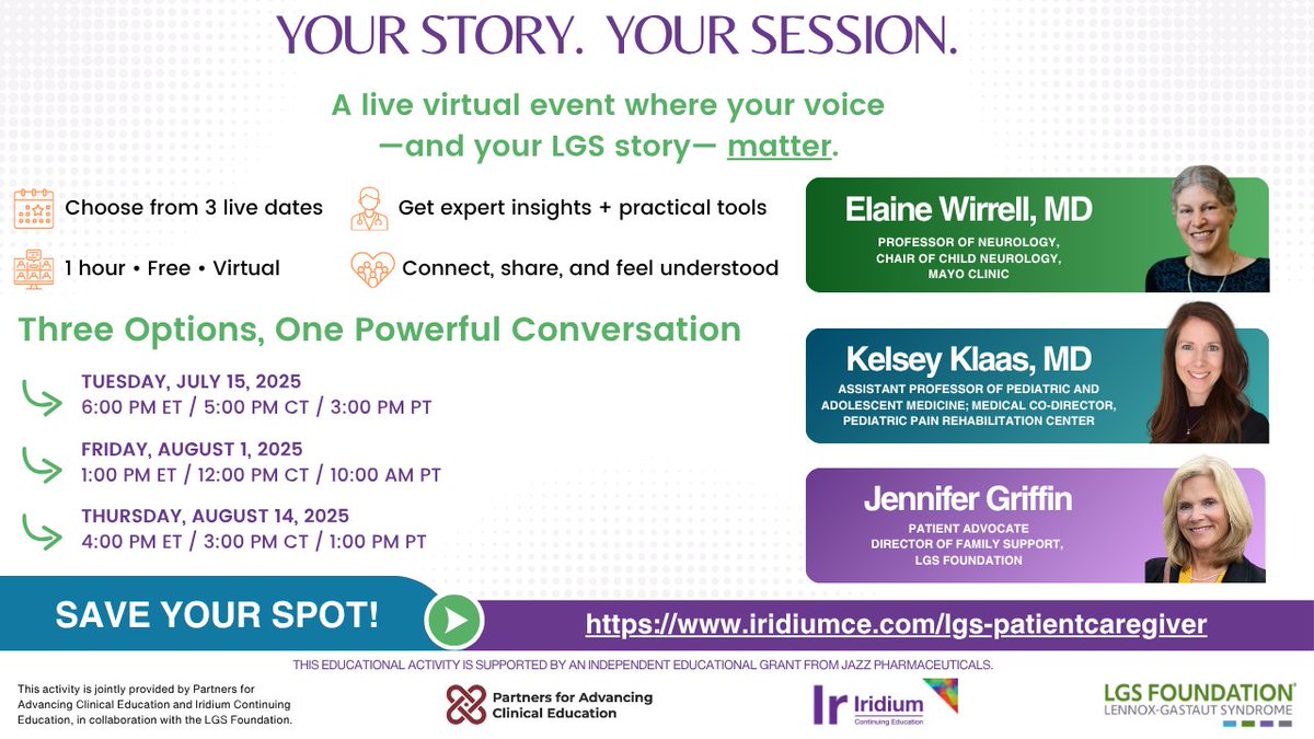 IridiumContEd's tweet image. You’re not alone. 💜
If LGS is part of your world, join a virtual session created in collaboration with the @LGS_Foundation — a safe space for caregivers and families to feel supported.
🔗 iridiumce.com/lgs-patientcar…
#LGSCommunity #CaregiversMatter #EpilepsySupport #LGSFoundation