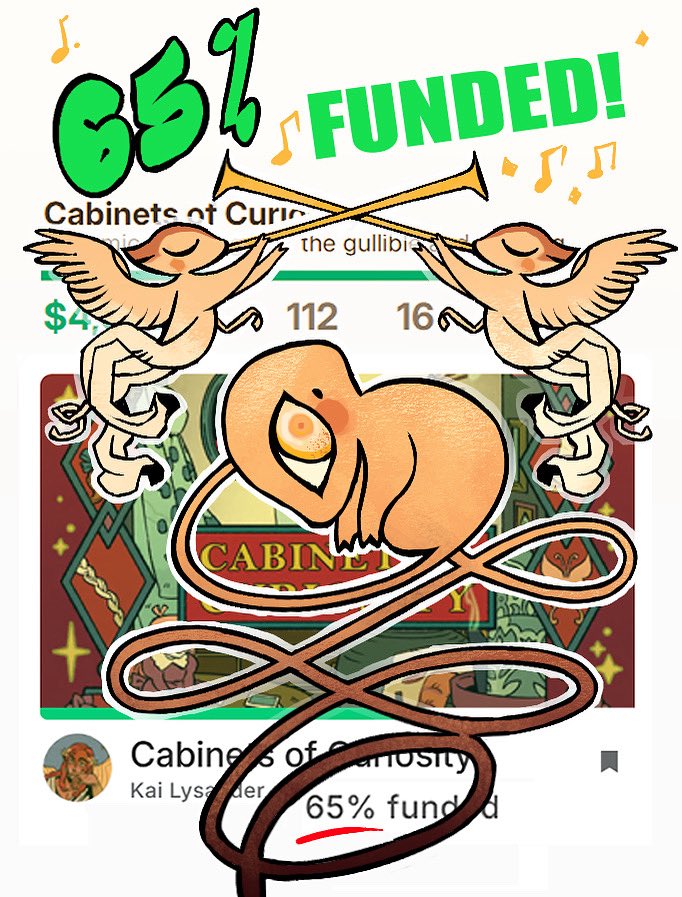 We had a huge leap! thanks so much for getting us to 65% + !

To celebrate, please enjoy this doodle by @olibheare featuring characters from @aranyaksha ‘s comic!