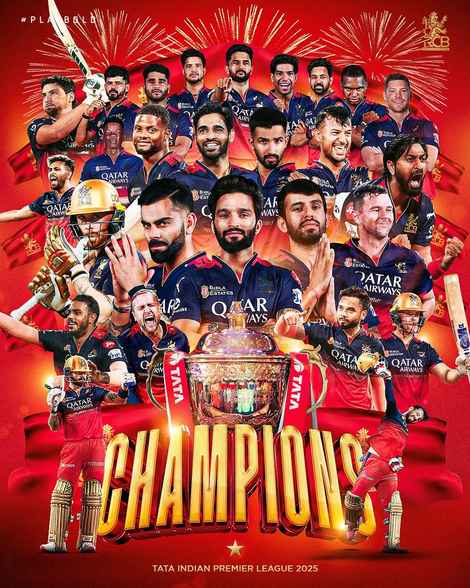 Patel63226's tweet photo. #EeSalaCupNamde
Congratulations RCB , Finally won their first IPL trophy, so happy for virat kohli ❤️
वक़्त की एक ख़ास बात है 
अच्छा हो या बुरा, ये बदलता जरूर है।
#IPL2025  18 Years https://t.co/C6g74M5UnI
