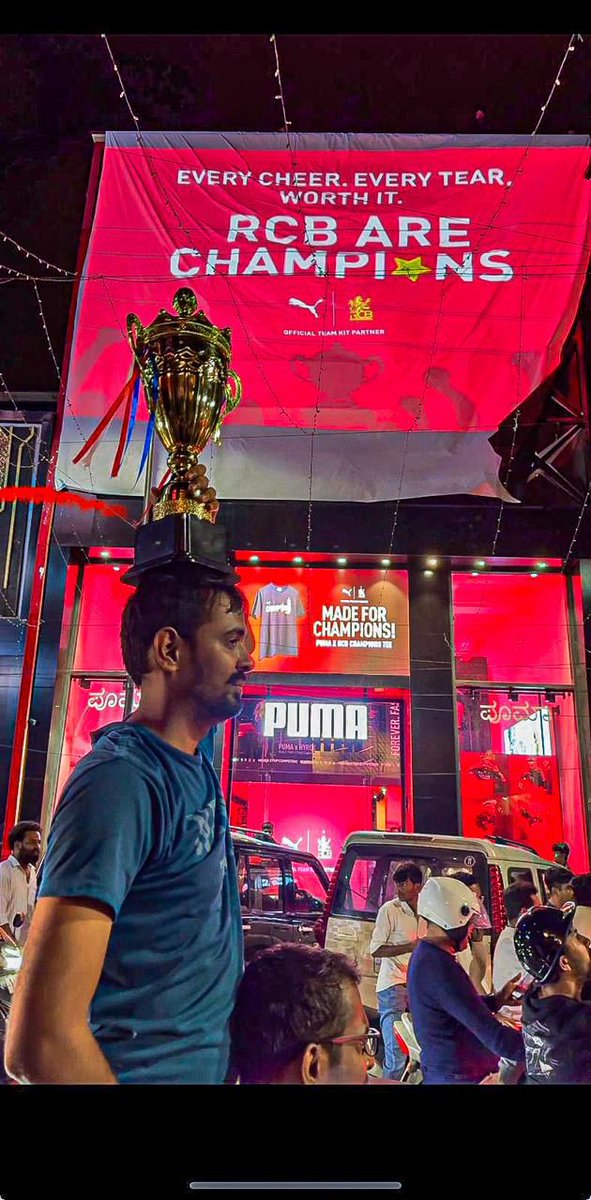 A dynamic projection show lit up the night sky at the PUMA store in Bengaluru, turning Tuesday midnight into a full-blown celebration of <a href="/RCBTweets/">Royal Challengers Bengaluru</a> historic maiden  <a href="/IPL/">IndianPremierLeague</a> title. Hundreds of fans gathered at the venue, filling the streets with chants, cheers, and pride.