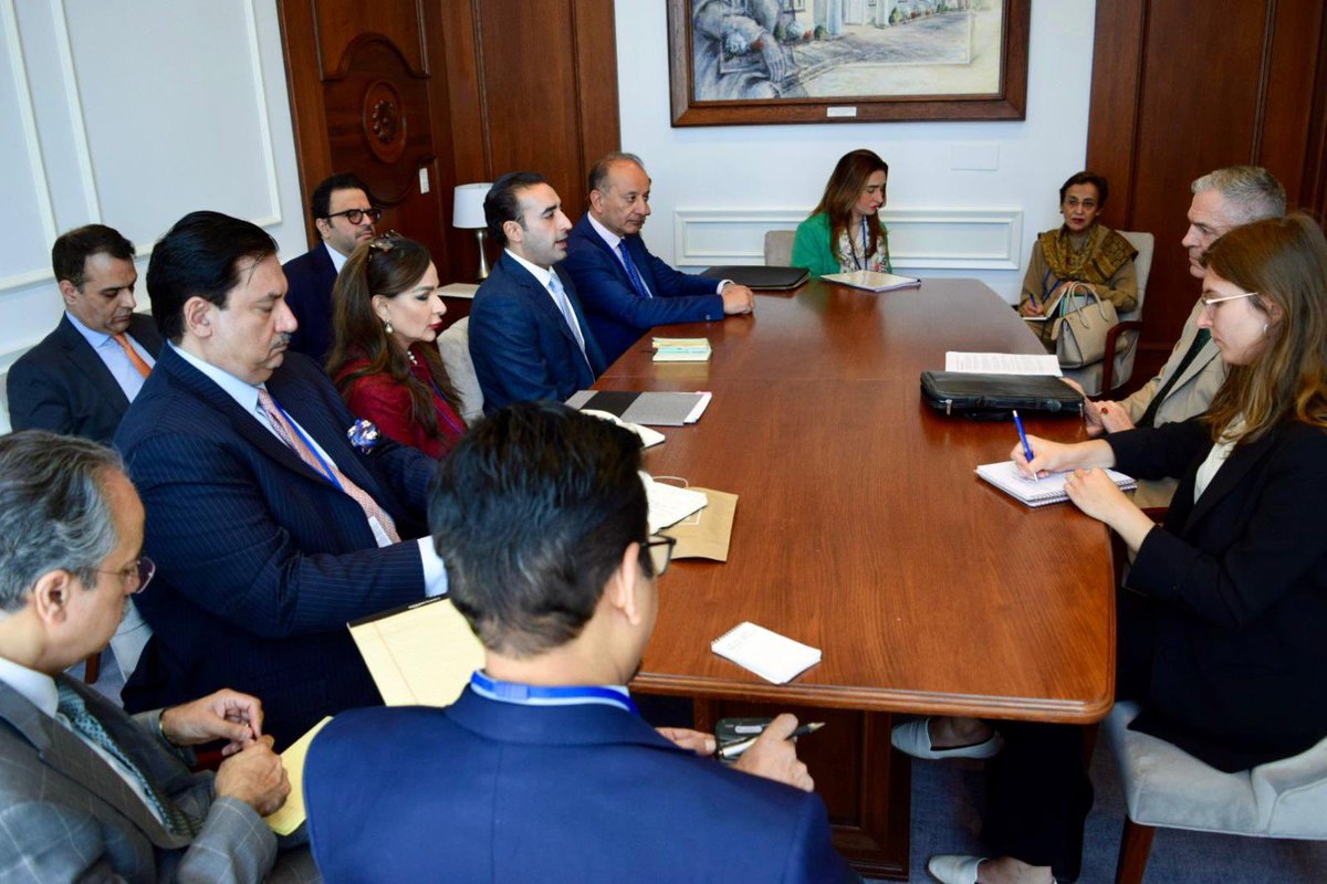 BBhuttoZardari's tweet photo. In meeting with France’s Permanent Representative to the UN., Amb. Jérôme Bonnafor, Pakistan’s high-level delegation raised concern over India’s illegal abeyance of the Indus Waters Treaty, warning against weaponisation of water amid climate stress. We reaffirmed Pakistan’s commitment to peace and justice and emphasised resolving root cause of the conflict, especially Jammu & Kashmir dispute, the unfinished agenda on UNSC. Urged France to play a proactive role and support dialogue, uphold international law, and help advance lasting peace in South Asia.