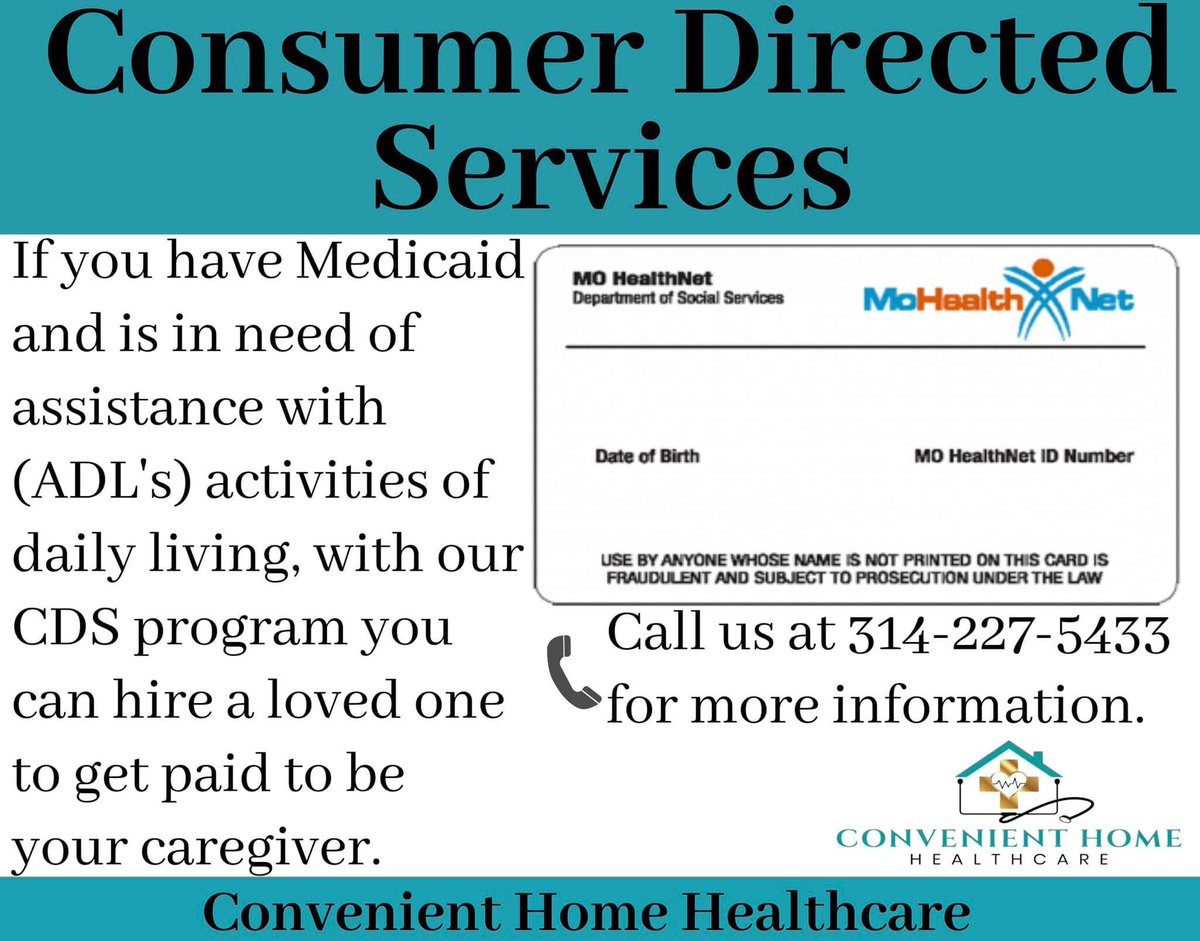 ConvenientLlc's tweet photo. GET PAID TO TAKE CARE OF A LOVED ONE!
Consumer Directed Services/ Home Health

Give us a call at 314-227-5433 ❤️

 #homehealthcare #mohealthnet #medicaid #homehealthcareservices #consumerdirectservices https://t.co/r5Q1gXJ6B3