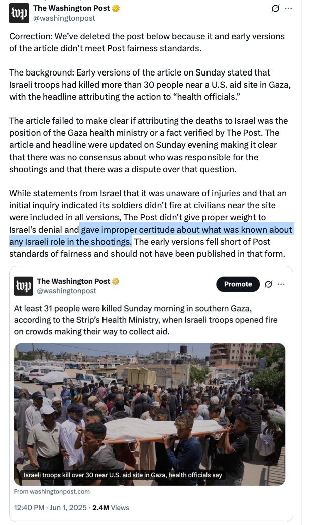 This clause could be applied to most coverage about Gaza, using Hamas as its source of certitude. 

WaPo's mea culpa: It "gave improper certitude about what was known about any Israeli role in the shootings" and proceeded to blame them on Israel, because Hamas said so.