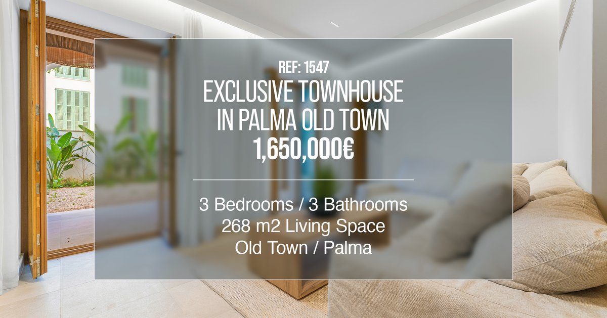 OceanSevenRE's tweet photo. Exclusive Townhouse in Palma Old Town
.
📐 268 m² | 🛏️ 3 | 🛁 3 | 💶 €1,650,000
.
A rare gem with 268 m² of elegant living space in the heart of Palma’s Old Town – unmatched comfort &amp; opportunity.
–––
ʟɪɴᴋ ɪɴ ʙɪᴏ | Ref. 1547
https://t.co/Q3bTXacx5z https://t.co/gLHfiaeQi3