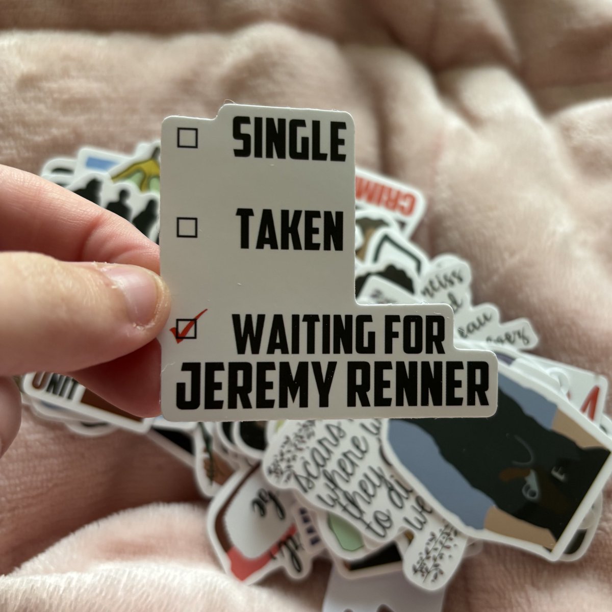 guys i just got another pack of criminal minds stickers and WHY IS JEREMY RENNER HERE