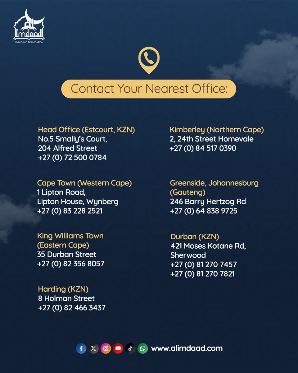 Alimdaad's tweet photo. Turn your Qurbani into a du’a from someone else’s table.
This Eid, donate meat via Al-Imdaad to feed families across South Africa.
📦 Drop-offs: Gauteng, Durban, Western & Eastern Cape, N. Cape, Estcourt, Harding
🌍 https://t.co/516tuCiAi4
#Qurbani2025 #MeatDonation #YourQurbaniTheirDua