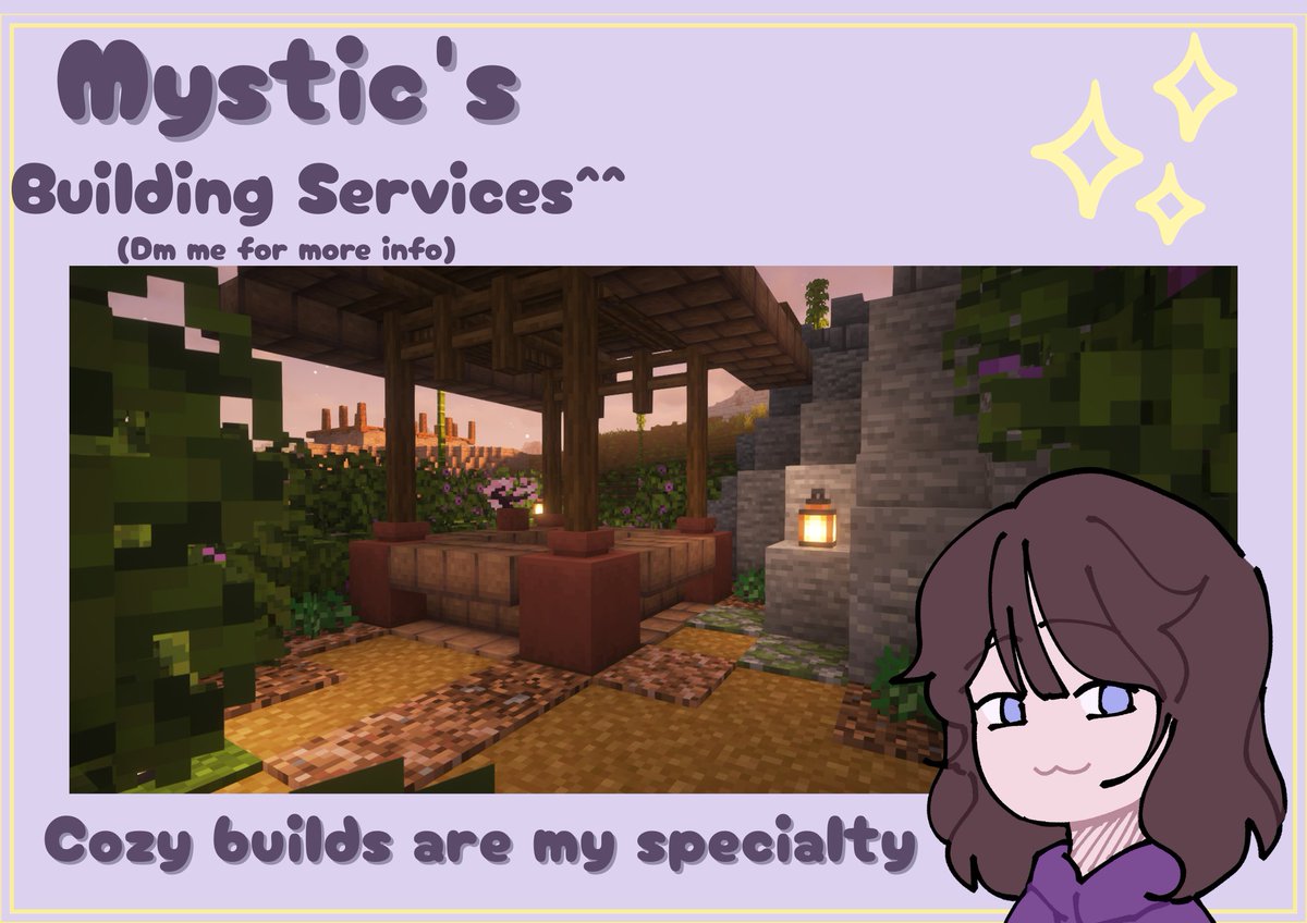 MysticWolf51's tweet image. Heya! opened Building comms! Dm me for more info^^
(chibi person by my friend, Touille!)
#minecraftbuilder #Minecraft  #Minecraftbuilds #comms #commsopen #cozy #commissionopen #commissionsopen #Commission #commissions