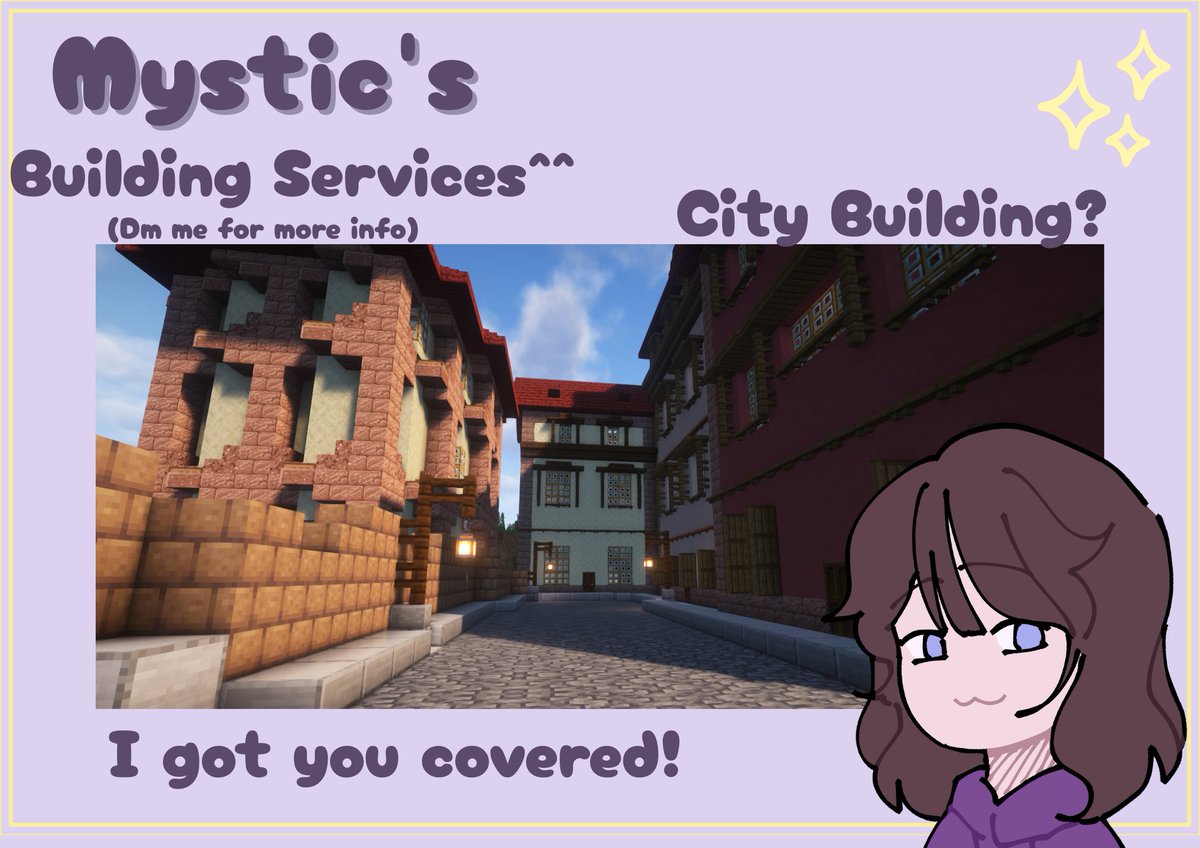 MysticWolf51's tweet image. Heya! opened Building comms! Dm me for more info^^
(chibi person by my friend, Touille!)
#minecraftbuilder #Minecraft  #Minecraftbuilds #comms #commsopen #cozy #commissionopen #commissionsopen #Commission #commissions