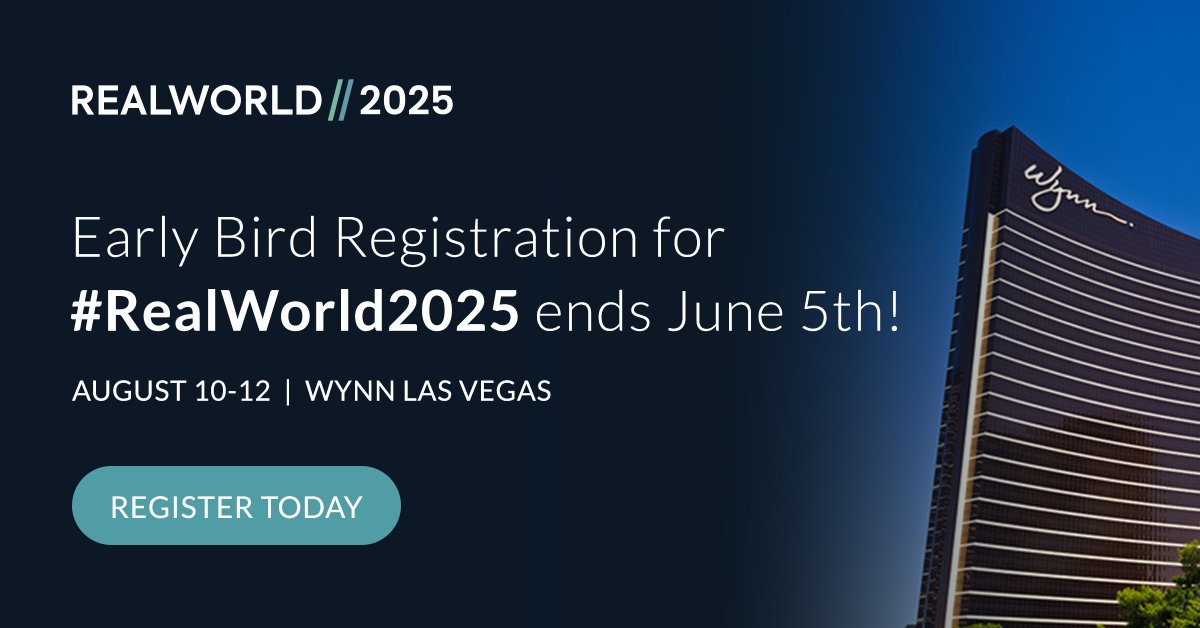 📢 Early Bird registration for #RealWorld2025 ends Thursday, June 5th! 

Don’t miss your chance to lock in the best rates and secure your spot at #RW25! Register now: bit.ly/4jTzhCd