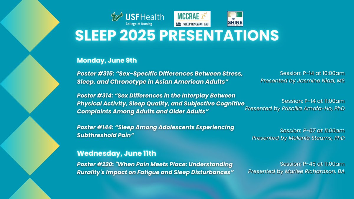 The McCrae Sleep Research Lab is proud to present cutting-edge findings at this year’s #SLEEP2025 conference, showcasing our work on cognitive-behavioral interventions, comorbid insomnia and chronic pain, and health outcomes. See their posters! 🧠💤🔬