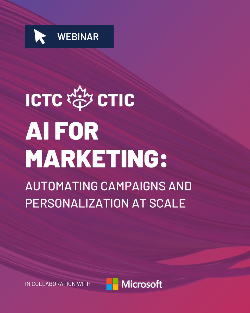 ICTC-CTIC (@ictc_ctic) on Twitter photo 📣Join us on June 5th for the next installment of our Generative AI webinar series in collaboration with <a href="/microsoftcanada/">Microsoft Canada</a>: AI for Marketing: Automating Campaigns and Personalization at Scale.
Register now ➡️ goictc.link/webnr6 📣Join us on June 5th for the next installment of our Generative AI webinar series in collaboration with <a href="/microsoftcanada/">Microsoft Canada</a>: AI for Marketing: Automating Campaigns and Personalization at Scale.
Register now ➡️ goictc.link/webnr6