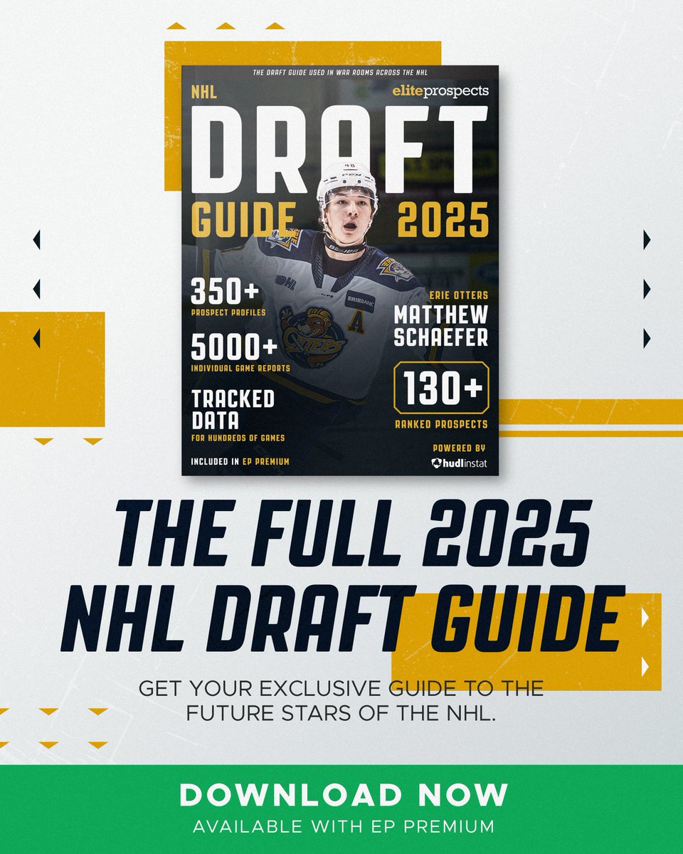 eliteprospects's tweet image. It's finally here and it's beautiful 🤩 Download your copy of our 2025 NHL Draft Guide today with EP Premium 🔥 

Click this link to get your copy now: eu1.hubs.ly/H0kHzxB0
