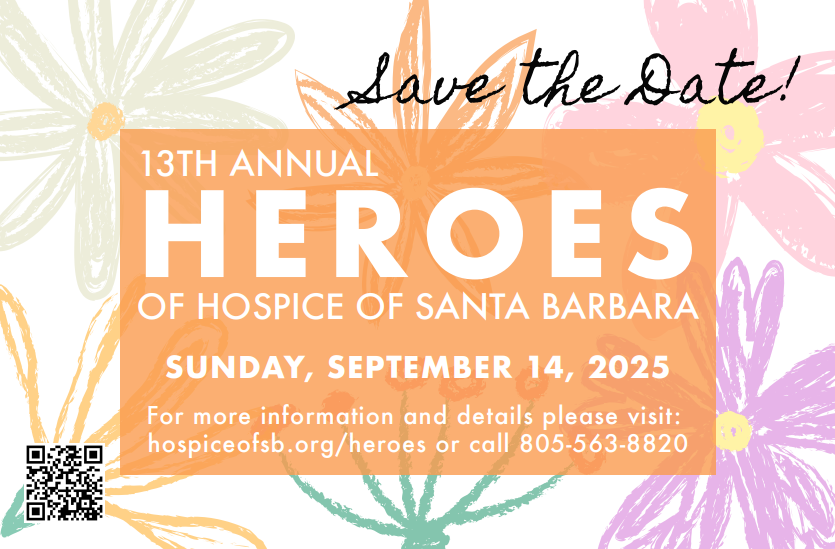 Our 13th Annual Heroes Of Hospice Luncheon will take place on Sunday, September 14th from 11am - 1:30pm, in person, at The Rosewood Miramar Beach Resort. For more information and details, you can visit hospiceofsb.org/heroes or call (805) 563-8820.