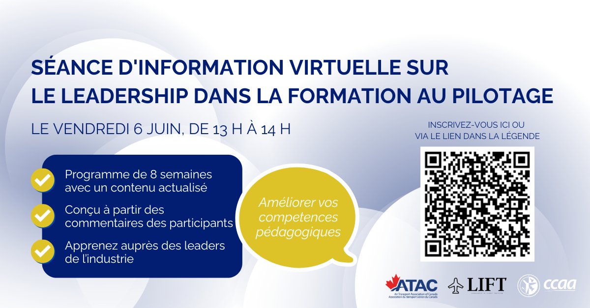 atac_canada's tweet photo. 🗓️ Join us for a virtual info session on Friday, June 6 at 1:00 PM EST.
📩 Open to all instructors, ATAC members and non-members alike.
🔗 Register here: https://t.co/3kCfrIZnoC
#ATAC #ATACMembers #FlightTraining #VirtualInformationSession #AviationIndustry https://t.co/5OSi29pByk