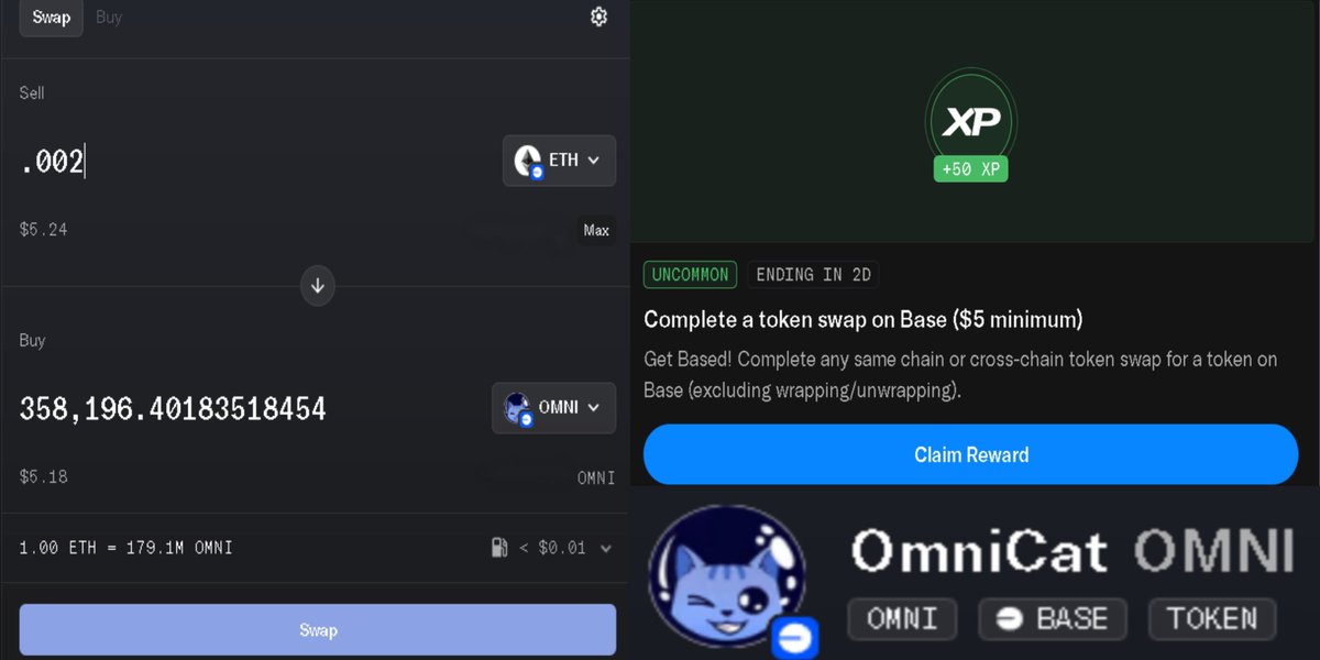 ICYMI: New <a href="/opensea/">OpenSea</a> uncommon quest (50 EXP) dropped today.

Buy $5 of $OMNI to complete. ✔️

Get Based with OmniCat!