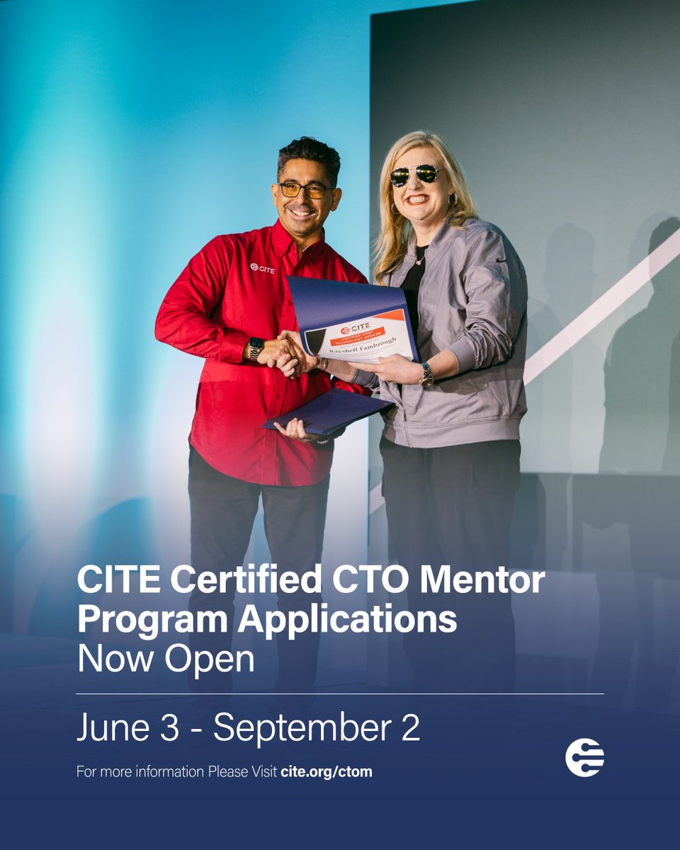 The CTO Mentor Program (CTOM) applications for the 2026 Cohort are now open until September 2, 2025! Aspiring or current CTOs are encouraged to apply. To learn more and apply, visit: cite.org/events/ctom-20….
#CITE_EDU #k12sysadmin #edtech #technology