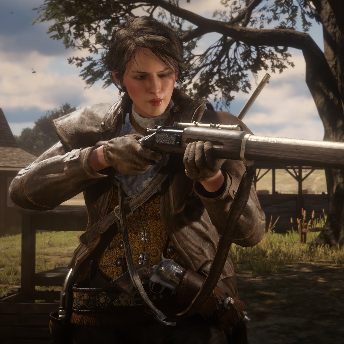 solossims's tweet image. i've been playing rdo all this time...here's my girl and her horse honey sunset:)