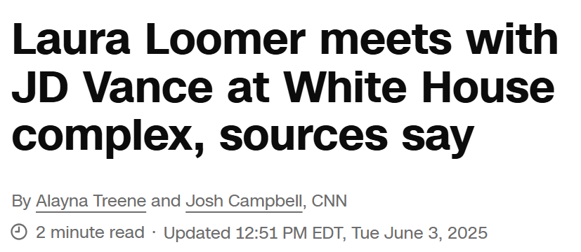 Hey MAGA, we have good news and bad news. 

Bad news: Trump couldn't stop wars, lower prices, control the deficit, save Medicaid, or figure out tariffs.

Good news: He's getting help from the renowned tactician, world famous economist, and geopolitical genius, Laura Loomer.