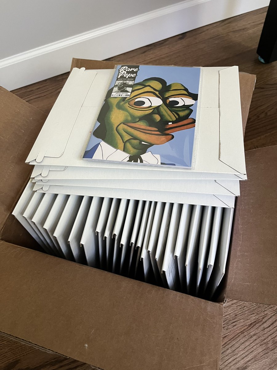 J Loone Brickens 🧱 (@wasthatawolf) on Twitter photo Starting to ship out the first wave of Rare Pepe Sketchbooks!
Artist editions by <a href="/bettidlomas/">MrHANSEL</a> <a href="/ROBNESSOFFICIAL/">ROBNESS V3🇺🇸</a> and <a href="/ScrillaVentura/">RARE SCRILLA</a>!
Get your order in while they last!
Link below ⬇️ Starting to ship out the first wave of Rare Pepe Sketchbooks!
Artist editions by <a href="/bettidlomas/">MrHANSEL</a> <a href="/ROBNESSOFFICIAL/">ROBNESS V3🇺🇸</a> and <a href="/ScrillaVentura/">RARE SCRILLA</a>!
Get your order in while they last!
Link below ⬇️