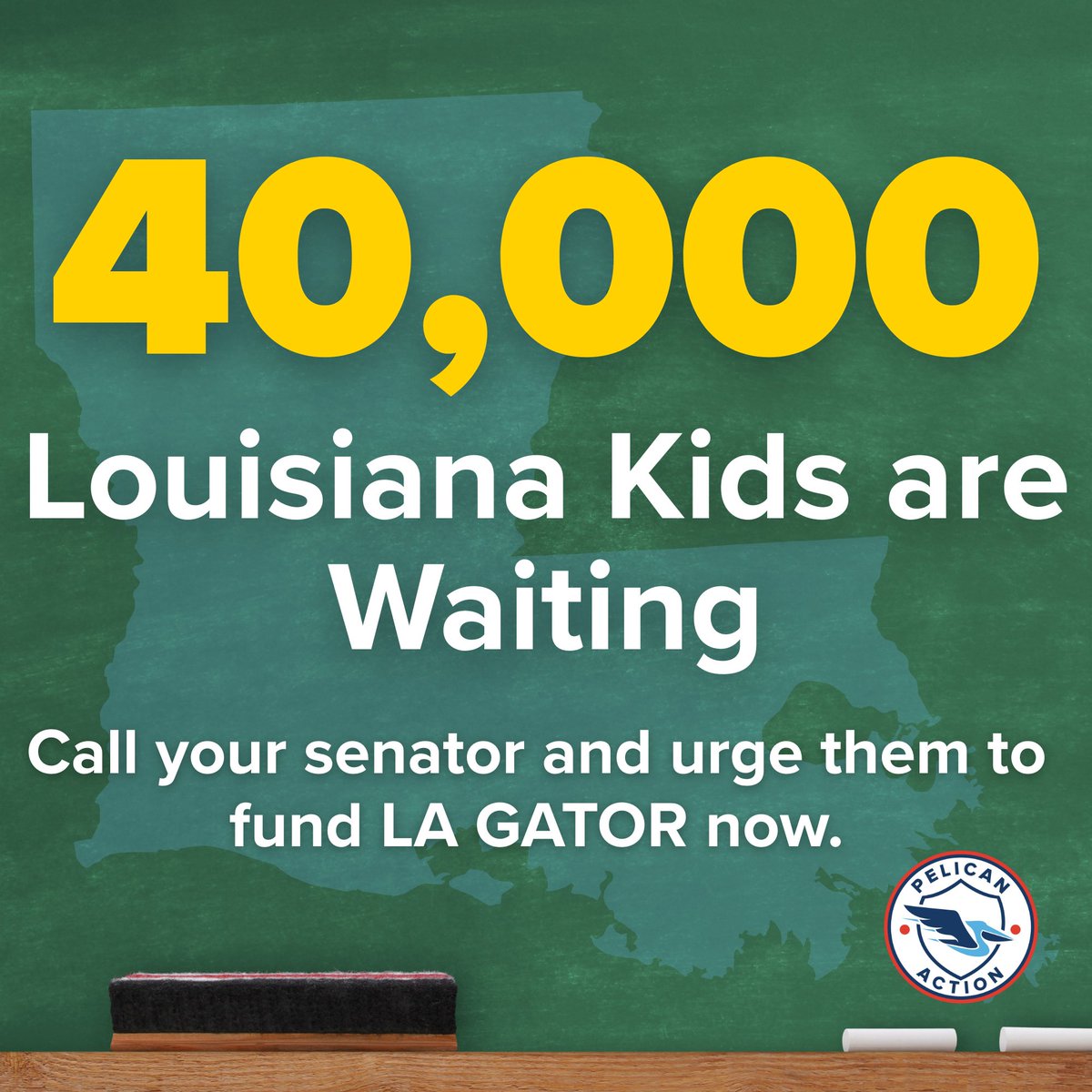 PelicanAction's tweet image. 🚨 40,000 Louisiana kids are still waiting on LA GATOR funding.

The promise has been made. Now it’s time to deliver.

Take Action to fund LA GATOR today: pelicanpolicy.org/take-action/

Our children can’t afford to wait.
#lalege #lagov #laed #lagator