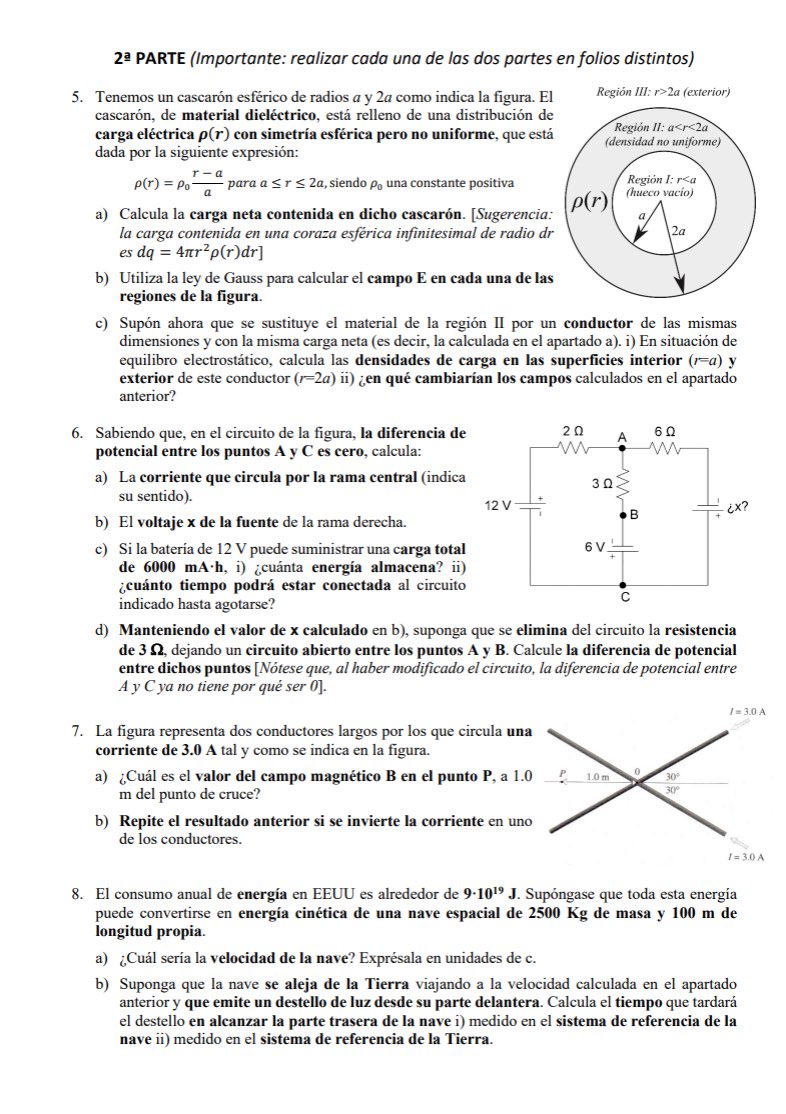 Este ha sido el examen de física que han puesto en Galicia en la #PAU2025. A mi hermano en los 90 minutos que tienen le ha dado tiempo a leer hasta el 6.c. Os parece normal?