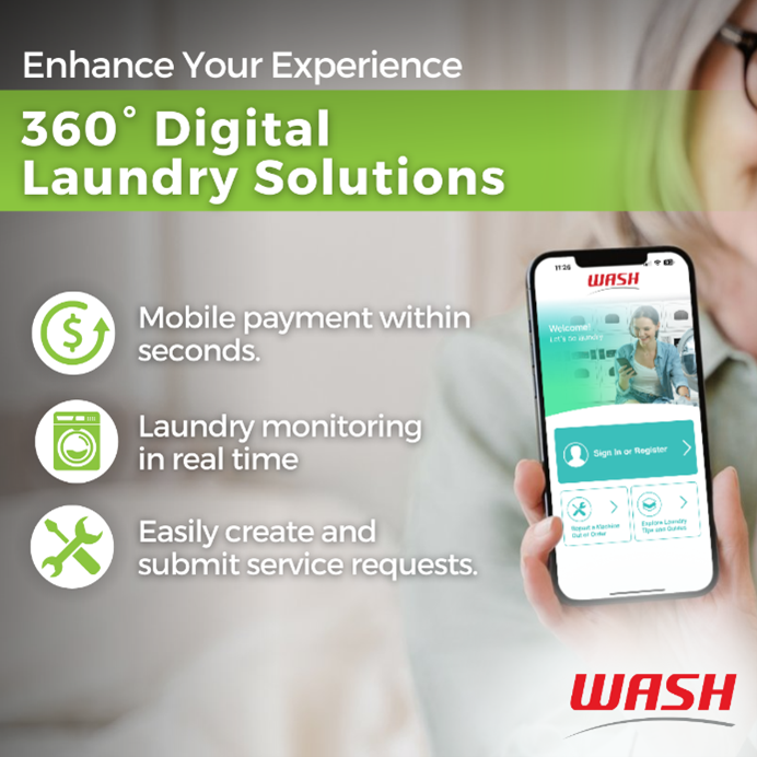 Boost your #multifamily #laundry room’s appeal with WASH’s 360º #Digital Solutions. Your residents will love the ease of #MobilePayment with WASH-Connect, &amp; you'll get peace of mind with real-time data on machines through our client portal. 

Learn more: wash.com/wash-connect
