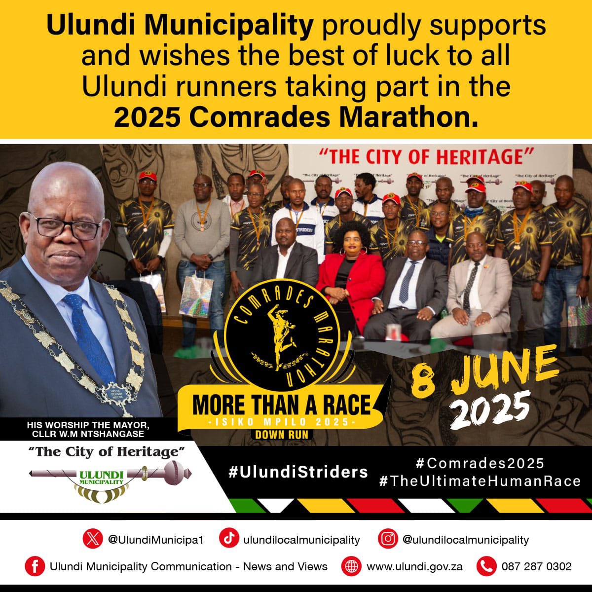 UMASIPALA WASONDINI UFISELA UHAMBO OLUHLE KUBO BONKE ABAGIJIMI BASONDINI NAMAPHETHELO NJENGOBA BEBHEKISE AMABOMBO KUMGIJIMO OMKHULUKAZI KUMHLABA WONKE JIKELELE I-COMRADES MARATHON KA 2025 KULONYAKA IZOSUKA EMGUNGUNDLOVU IYA ETHEKWINI NGESONTO.
#ComradesMarathon2025 
#Comrades2025