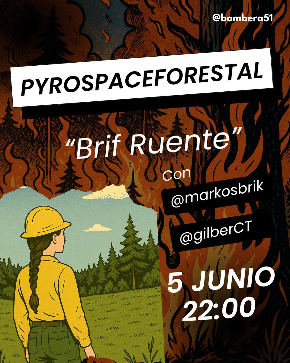 Este jueves a las 22h os esperamos <a href="/GilberCT/">Gilber</a> <a href="/markosbrif/">markosbrif gomez-carpintero</a> y una servidora en el #PyroSpaceForestal para charlar "POR FIN" sobre la Brif de Ruente. Os contamos todas las novedades y celebraremos con ellos que contamos con otra Brif para el verano. No os lo perdáis!!