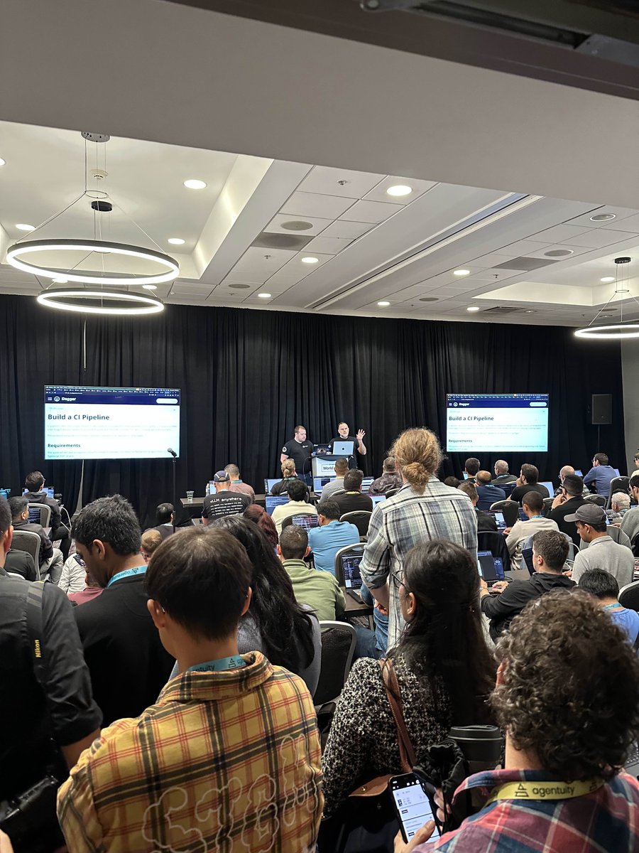 Dagger (@dagger_io) on Twitter photo Standing room only at the "Ship Agents that Ship: A Hands-On Workshop for SWE Agent Builders" at <a href="/aiDotEngineer/">AI Engineer</a> by <a href="/kylepenfound/">Kyle Penfound</a> and <a href="/jpadamspdx/">Jeremy Adams</a>
If you missed out, check out our quickstart and join our Discord to ask questions! Standing room only at the "Ship Agents that Ship: A Hands-On Workshop for SWE Agent Builders" at <a href="/aiDotEngineer/">AI Engineer</a> by <a href="/kylepenfound/">Kyle Penfound</a> and <a href="/jpadamspdx/">Jeremy Adams</a>
If you missed out, check out our quickstart and join our Discord to ask questions!