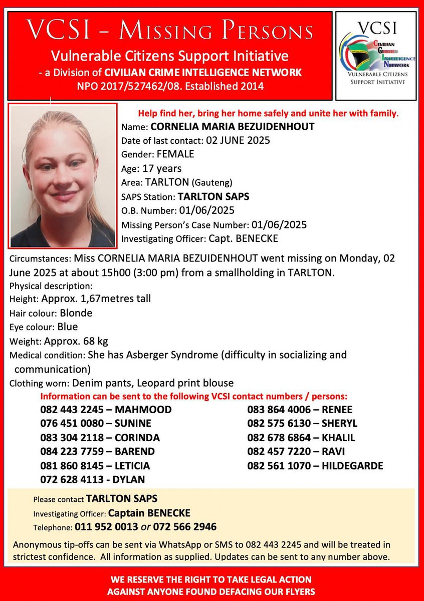 Marshall_WickFX's tweet image. Country Duty time South Africa 
Missing person 

Please share fare and wide
Let’s get her home!