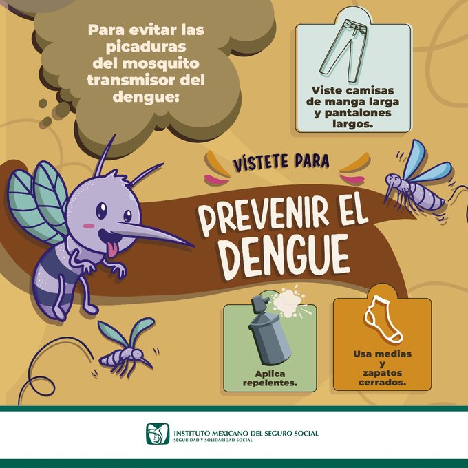 🦟🚫 ¡No dejes que el dengue te tome por sorpresa! 
Protégete con estos tips: 

👕 Usa ropa de manga larga y pantalón 
🧦 Ponte medias y zapatos cerrados 
🛡️ Aplica repelente
