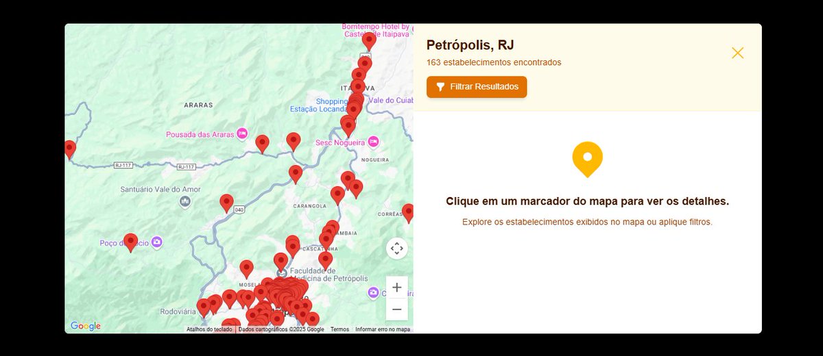 htmlaris's tweet image. se liguem no projeto que eu fiz! um site que busca restaurantes por estado/cidade e retorna informações do google pra você (através de APIs oficiais deles). alem disso, conta com sistema de filtros tambem {: