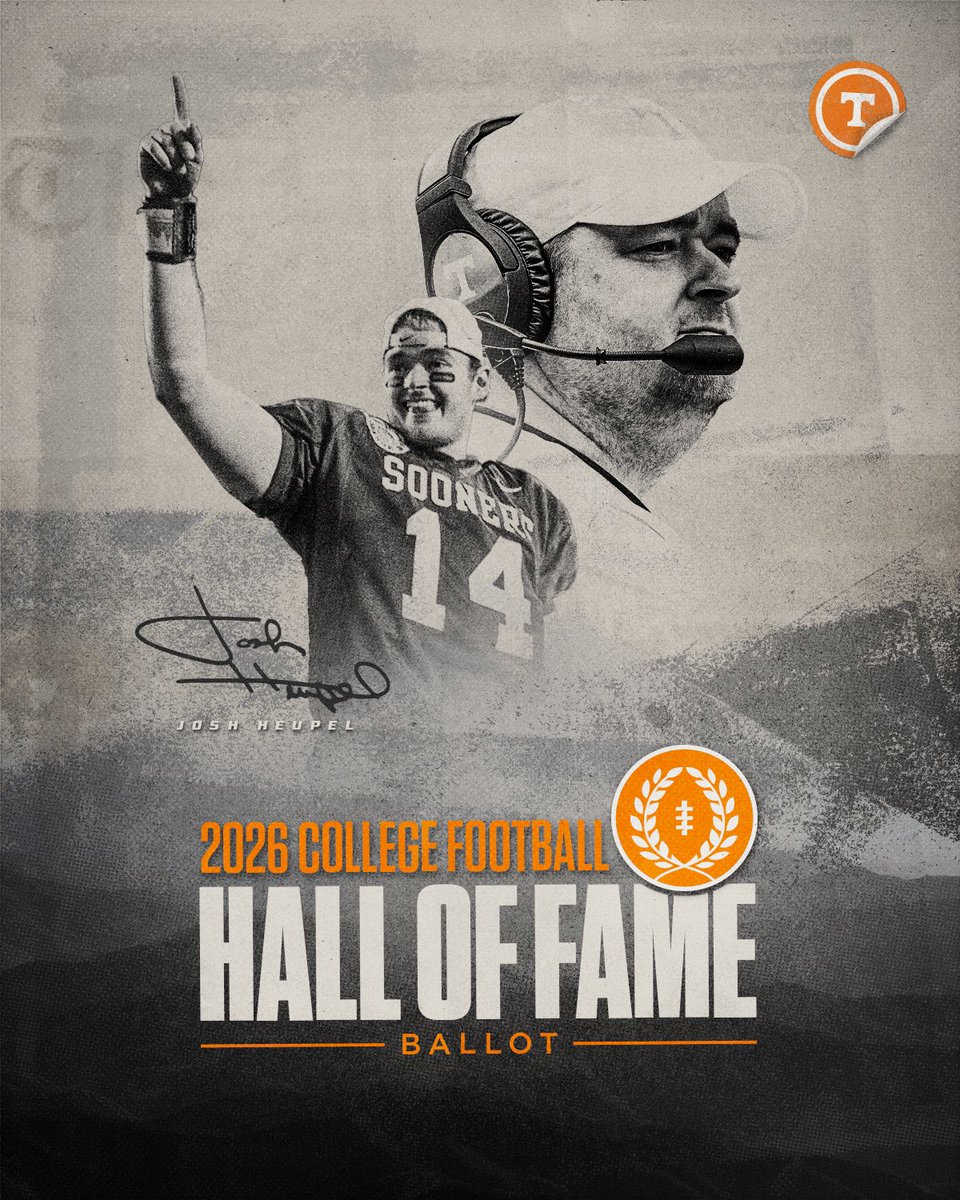 Tennessee Football (@vol_football) on Twitter photo Congrats to our very own <a href="/coachjoshheupel/">Josh Heupel</a>, who will appear as a player on the 2026 College Football Hall of Fame ballot.
<a href="/NFFNetwork/">National Football Foundation</a> | #GBOπ Congrats to our very own <a href="/coachjoshheupel/">Josh Heupel</a>, who will appear as a player on the 2026 College Football Hall of Fame ballot.
<a href="/NFFNetwork/">National Football Foundation</a> | #GBOπ