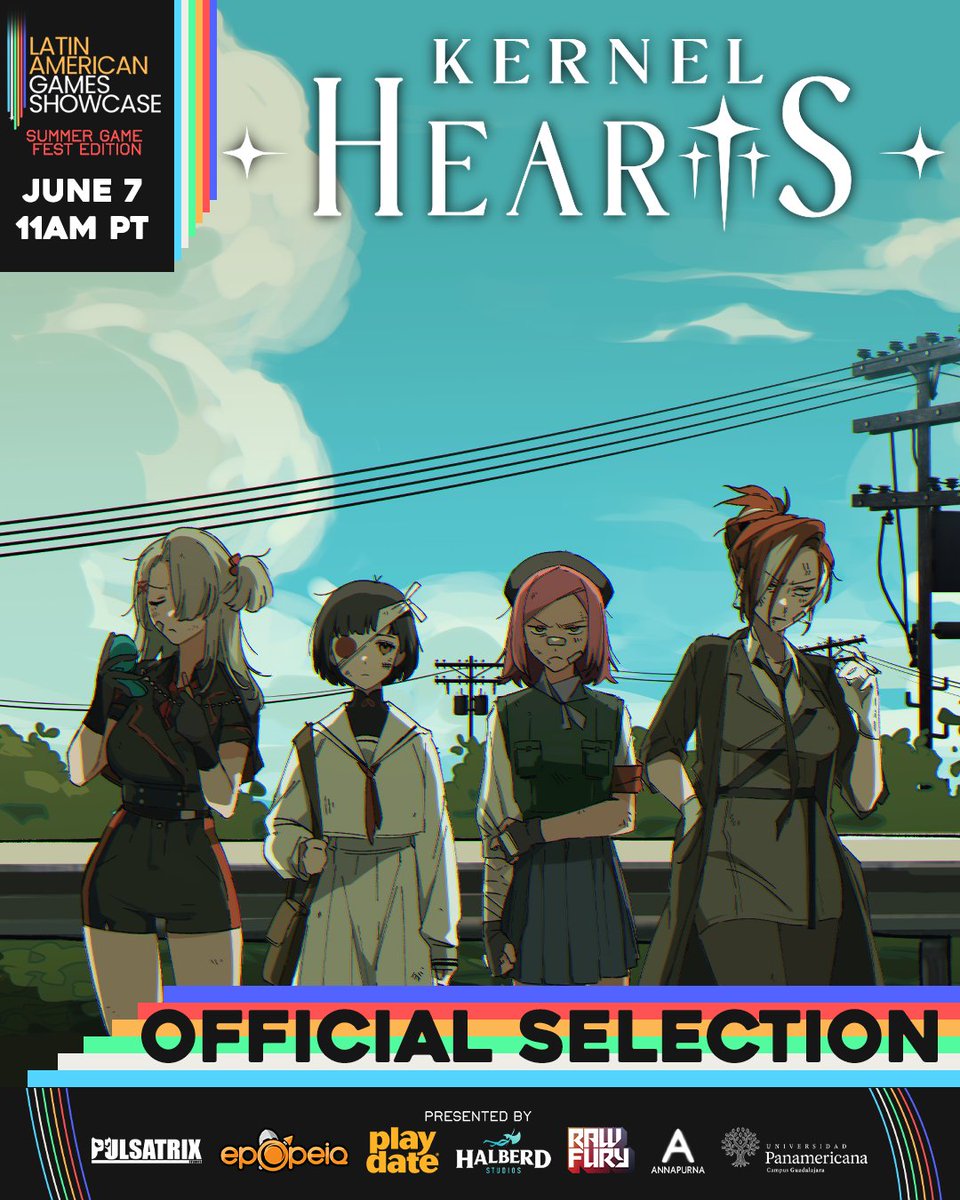 Kernel Hearts ✨WISHLIST NOW✨ (@kernelhearts) on Twitter photo NEW TRAILER + BIG ANNOUNCEMENT.
SUMMER GAMES FEST.
JUNE 7th - 3 PM EST
Our second trailer is dropping on JUNE 7th! Featuring another banger song from <a href="/PrettyPatterns_/">Diego/Patterns</a>
Hang with us on the Discord for a watch party of the <a href="/LAGShowcase/">Latin American Games Showcase @ Gamescom LATAM</a> alongside the devs! NEW TRAILER + BIG ANNOUNCEMENT.
SUMMER GAMES FEST.
JUNE 7th - 3 PM EST
Our second trailer is dropping on JUNE 7th! Featuring another banger song from <a href="/PrettyPatterns_/">Diego/Patterns</a>
Hang with us on the Discord for a watch party of the <a href="/LAGShowcase/">Latin American Games Showcase @ Gamescom LATAM</a> alongside the devs!