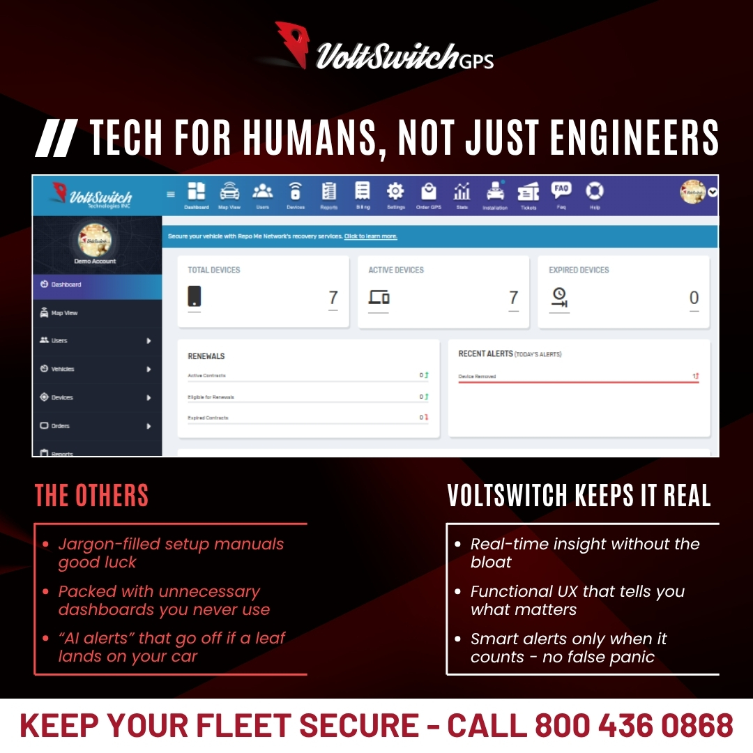 VoltSwitchGPS's tweet image. Voltswitch doesn’t confuse you with features. It equips you with control.
Experience simplicity with precision

📞Call +1 800-436-0868 or DM us on Instagram for a quick demo.

#VoltswitchGPS #ControlNotChaos #SmartSecurity #FleetManagement #AssetProtection #4G #GPS
