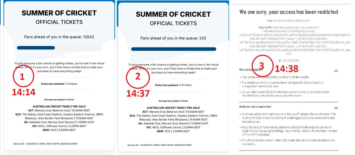 drmacin's tweet photo. @CricketAus @CriketAus @newscomauHQ  This kept happening repeatedly till 6 p.m. Wait for hours to get ahead in the queue to get restricted from buying the tickets. Pic below https://t.co/7XsAT38pVi
