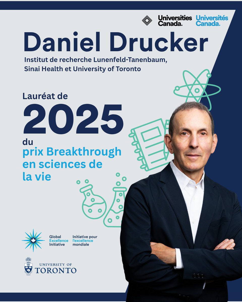 Universities Canada | Universités Canada (@univcan) on Twitter photo Universities Canada is pleased to announce that <a href="/UofT/">University of Toronto</a> DanielDrucker is the recipient of the 2025 Breakthrough Prize in Life Sciences. Backed by leading #SiliconValley entrepreneurs, this global award recognizes outstanding researchers whose discoveries have advanced our Universities Canada is pleased to announce that <a href="/UofT/">University of Toronto</a> DanielDrucker is the recipient of the 2025 Breakthrough Prize in Life Sciences. Backed by leading #SiliconValley entrepreneurs, this global award recognizes outstanding researchers whose discoveries have advanced our