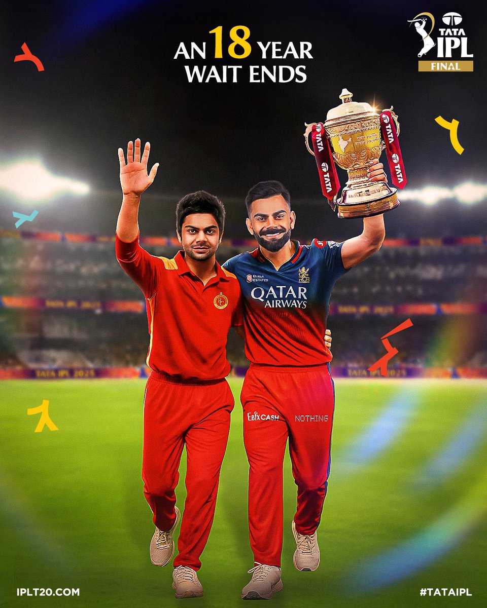 This one’s for the fans who stuck around through 18 seasons...
For the kids who became adults waiting for this...
RCB are now IPL CHAMPIONS
Congratulations <a href="/RCBTweets/">Royal Challengers Bengaluru</a>  🏆 

#IPLFinals #RCBvPBKS #champion #ViratKohli𓃵 #cricket #iplfinal2025