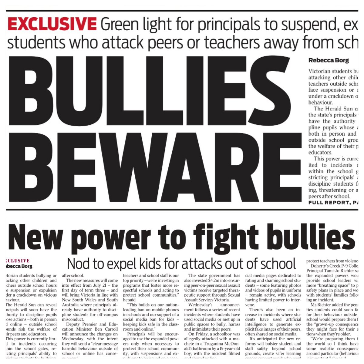 One of my main priorities is seeing excellence in every classroom. 

This applies not just to teaching and learning, but also behaviour. 

Promoting positive behaviour is something I’m focused on, as is giving principals the powers they need to address misbehaviour. 

While