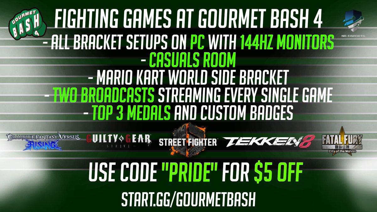 Fighting Game Registration Ends Tomorrow For Gourmet Bash 4  

We’ve put in serious work to level up the experience — this is one you don’t want to miss!   

Don't Forget To Use Code Pride For $5 Off - Happy Pride Month  

Register now ⬇️