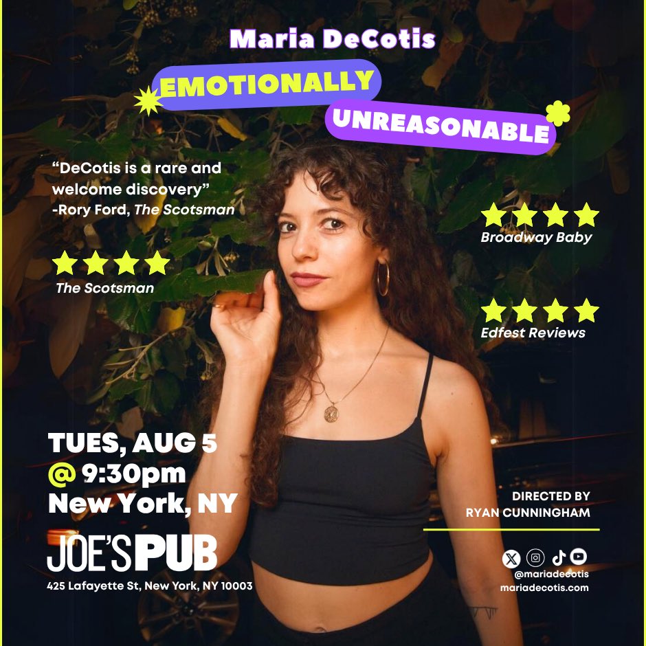 Join me on Tuesday August 5 at 9:30pm <a href="/JoesPub/">Joe’s Pub</a> <a href="/PublicTheaterNY/">The Public Theater</a> Link in bio!! 

tr.ee/2Z4-hZG1UX

Directed by: Ryan Cunningham
Produced by Christine Walters