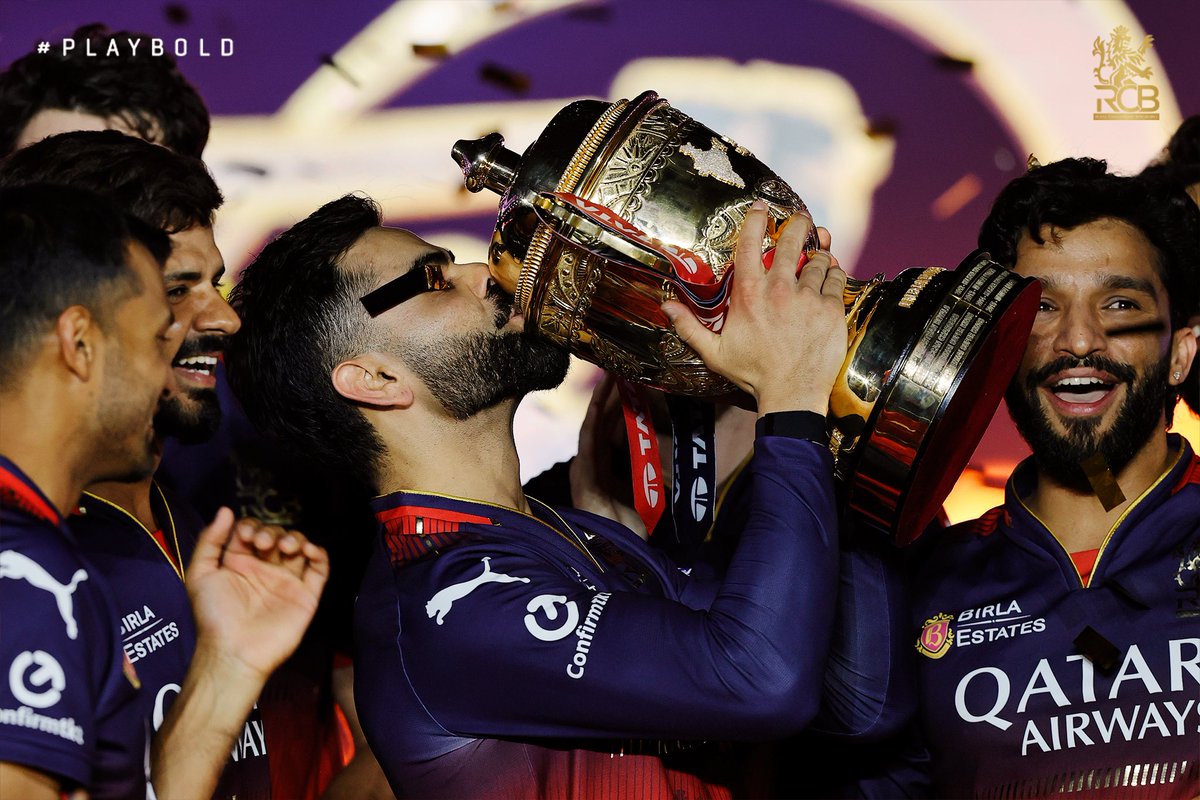 NikhilRajX's tweet image. An 18 year wait ends as RCB wins the IPL trophy. 🏆
A dream come true and the feeling is surreal. 🥹😭
Thanks to captain Rajat Patidar and every player for their contributions.
Ee Sala Cup Namdu ❤️