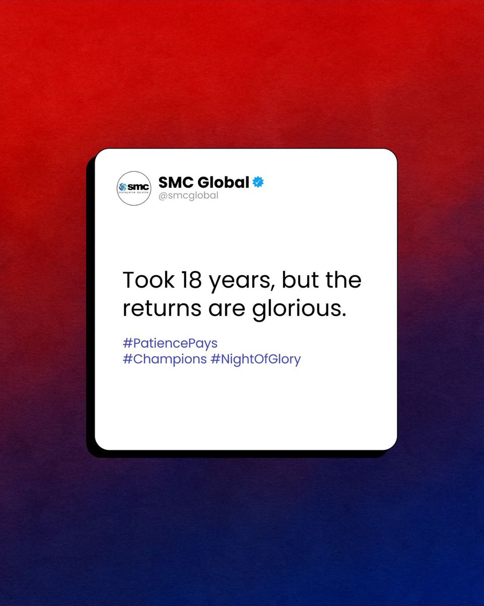 Witnessed history. Belief in long term returns reinforced. SMC SMCGlobal Patience 18YearsWait Champions GOAT https t.co 4WQrjcI8XE Witnessed history. Belief in long term returns reinforced