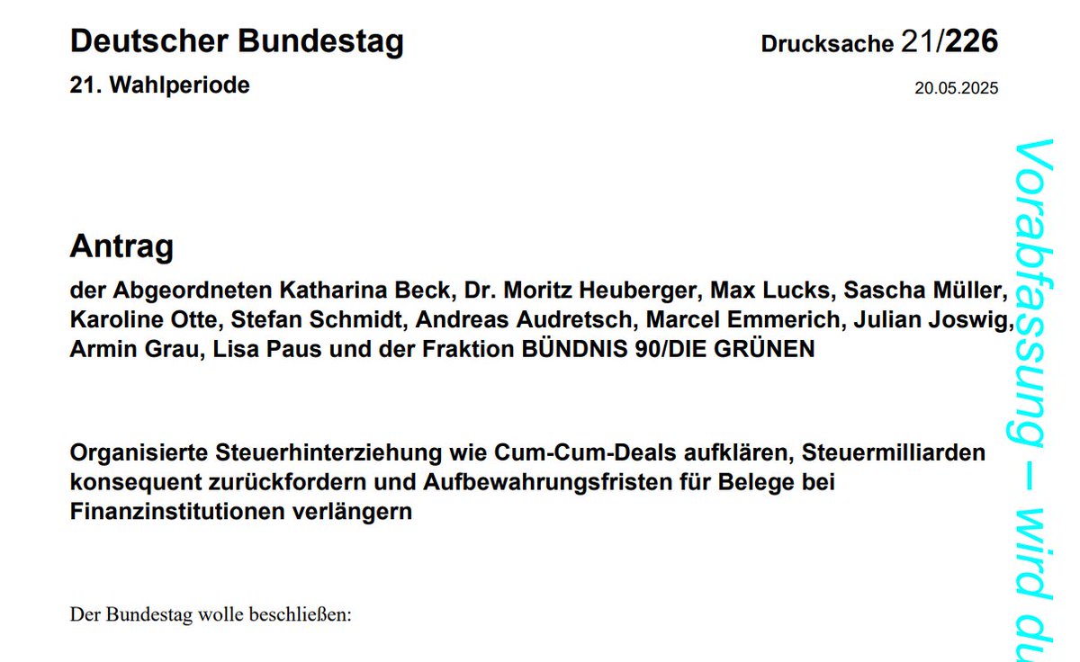 Wenn die CumCum Gelder verschwinden, dann sollten wir alle Menschen in unserem Umfeld daran erinnern, dass es die Grünen waren, die es verhindern wollten. 

dserver.bundestag.de/btd/21/002/210…