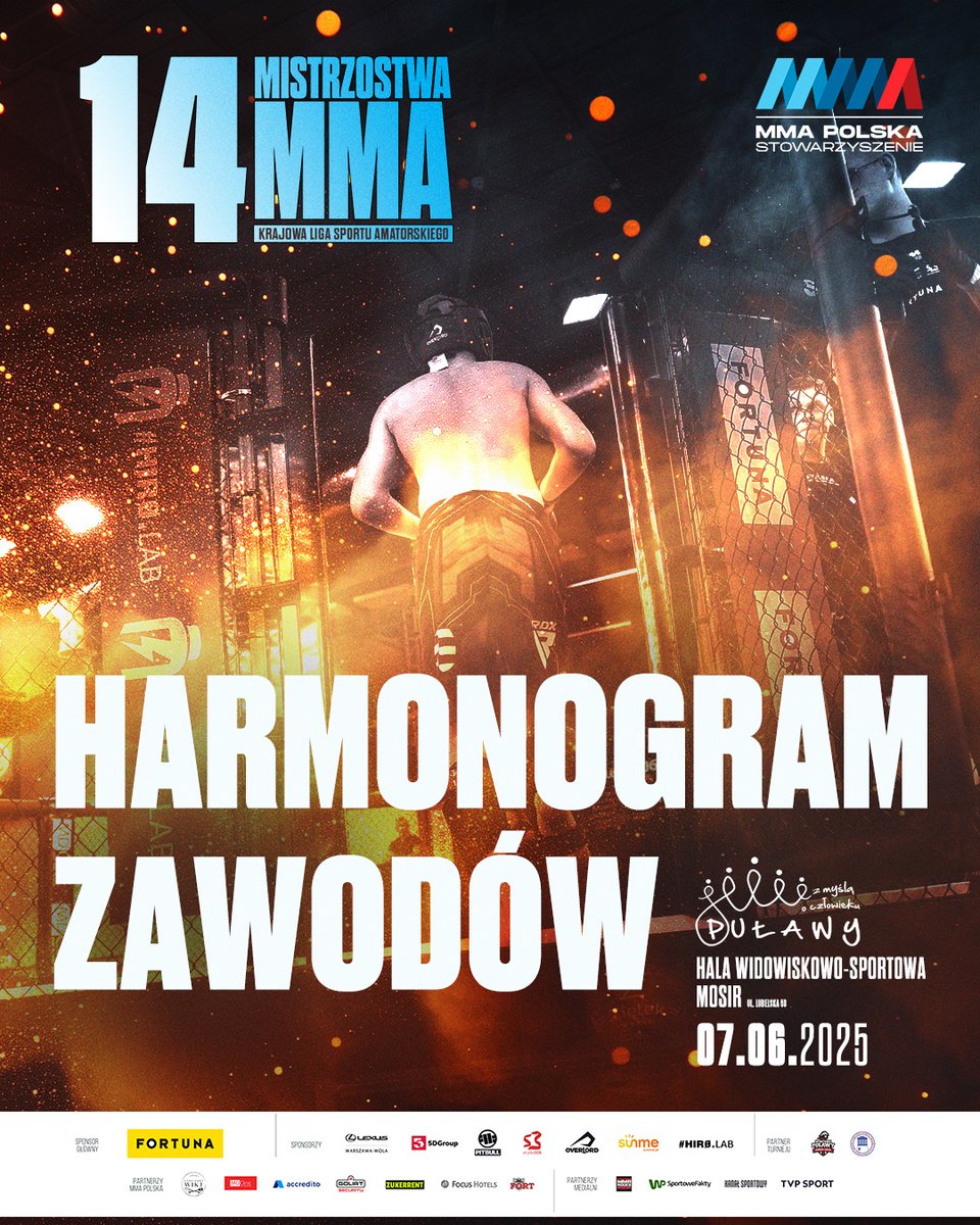 Harmonogram godzinowy 14. Mistrzostw MMA jest dostępny na naszej stronie internetowej: turniej.mmapolska.org/harmonogram/62

Widzimy się 7 czerwca w hali w Hali Widowiskowo-Sportowej MOSiR Puławy przy ul. Lubelskiej 59 w Puławach.