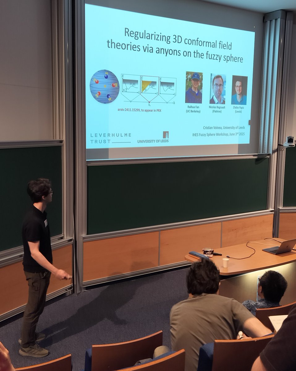 Quantum Many-Body Physics @ Leeds (@theoryleeds) on Twitter photo Our student <a href="/unCristiVoinea/">Cristian Voinea</a> presenting our recent works on 3D conformal field theories on the fuzzy sphere during a “Fuzzy sphere meets conformal bootstrap” meeting at <a href="/Institut_IHES/">Institut des Hautes Études Scientifiques - IHES</a> <a href="/LeverhulmeTrust/">The Leverhulme Trust</a> Our student <a href="/unCristiVoinea/">Cristian Voinea</a> presenting our recent works on 3D conformal field theories on the fuzzy sphere during a “Fuzzy sphere meets conformal bootstrap” meeting at <a href="/Institut_IHES/">Institut des Hautes Études Scientifiques - IHES</a> <a href="/LeverhulmeTrust/">The Leverhulme Trust</a>