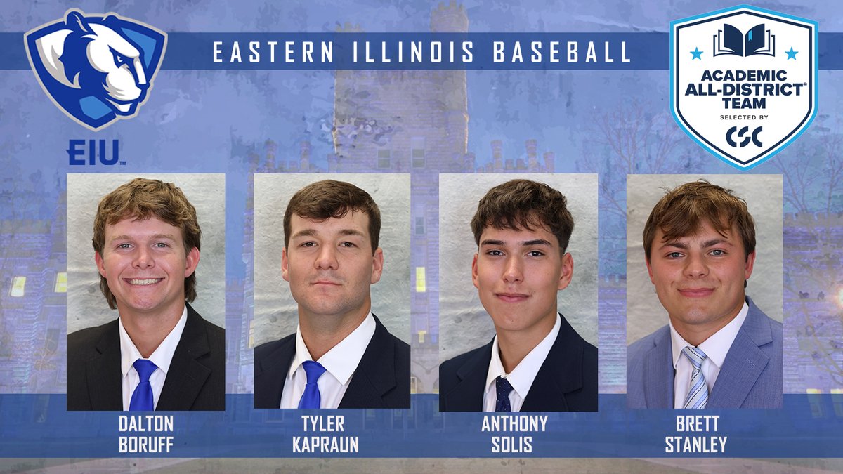Eastern Illinois Athletics (@eiu_panthers) on Twitter photo The <a href="/EIU_Baseball/">EIU Baseball</a> team placed four players on the <a href="/CollSportsComm/">College Sports Communicators</a> Academic All-District team released today
Panthers honored
Dalton Boruff
Tyler Kapraun
Anthony Solis
Brett Stanley
Releaseโพ๏ธ๐๐โฌ๏ธ
eiupanthers.com/news/2025/6/3/โฆ The <a href="/EIU_Baseball/">EIU Baseball</a> team placed four players on the <a href="/CollSportsComm/">College Sports Communicators</a> Academic All-District team released today
Panthers honored
Dalton Boruff
Tyler Kapraun
Anthony Solis
Brett Stanley
Releaseโพ๏ธ๐๐โฌ๏ธ
eiupanthers.com/news/2025/6/3/โฆ