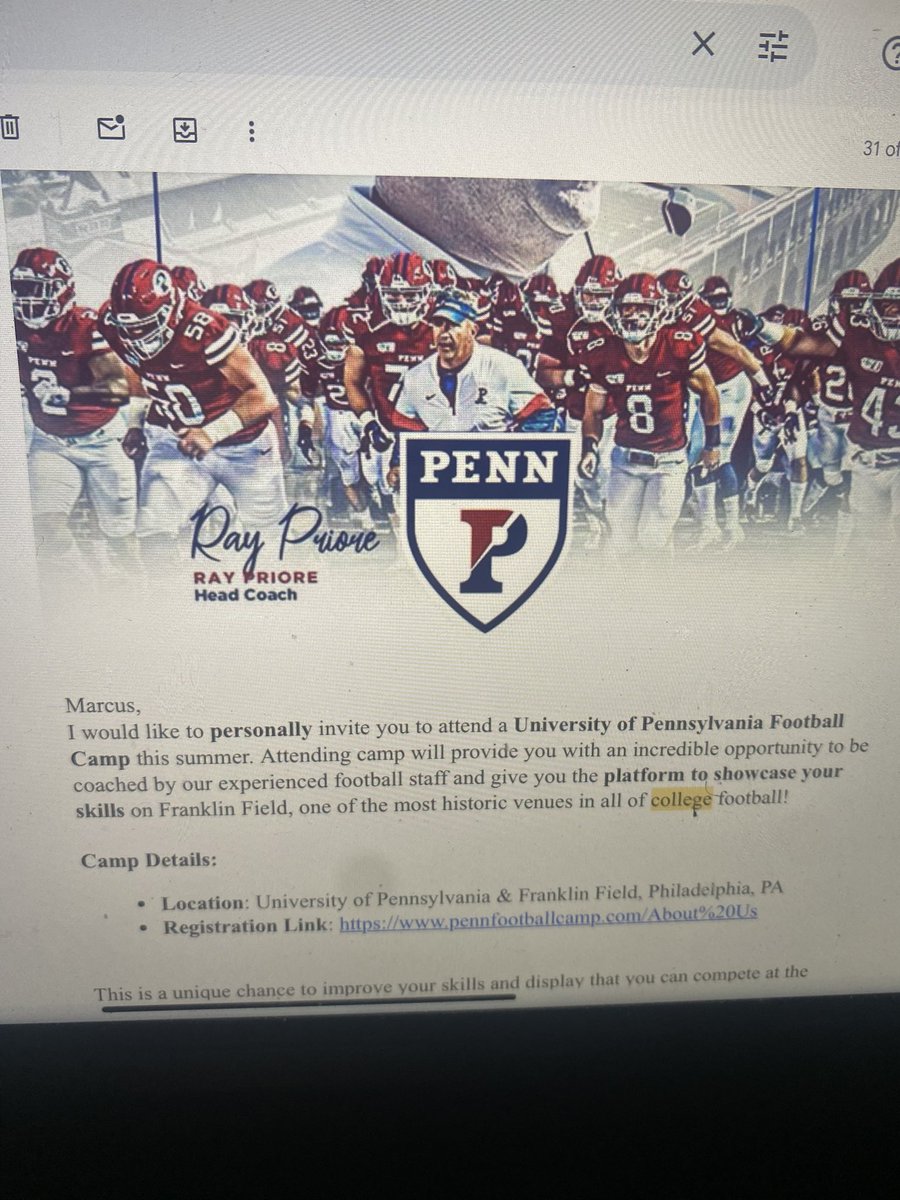 Marcus “T” Rogers Jr (@marcus_rogers6) on Twitter photo Special thanks to <a href="/CoachPriore/">Coach P</a> to inviting me to showcase my talents at the University of Pennsylvania!
<a href="/caffeyjbhs/">Coach CaffeyJBHS Football</a>
<a href="/CoachBerry247/">Coach Brandon Berry</a>
<a href="/dnorwoodallout/">Coach D</a>
<a href="/DouglasGrose/">Douglas Grose</a>
<a href="/CoachPitty/">Thomas Pitt</a> Special thanks to <a href="/CoachPriore/">Coach P</a> to inviting me to showcase my talents at the University of Pennsylvania!
<a href="/caffeyjbhs/">Coach CaffeyJBHS Football</a>
<a href="/CoachBerry247/">Coach Brandon Berry</a>
<a href="/dnorwoodallout/">Coach D</a>
<a href="/DouglasGrose/">Douglas Grose</a>
<a href="/CoachPitty/">Thomas Pitt</a>